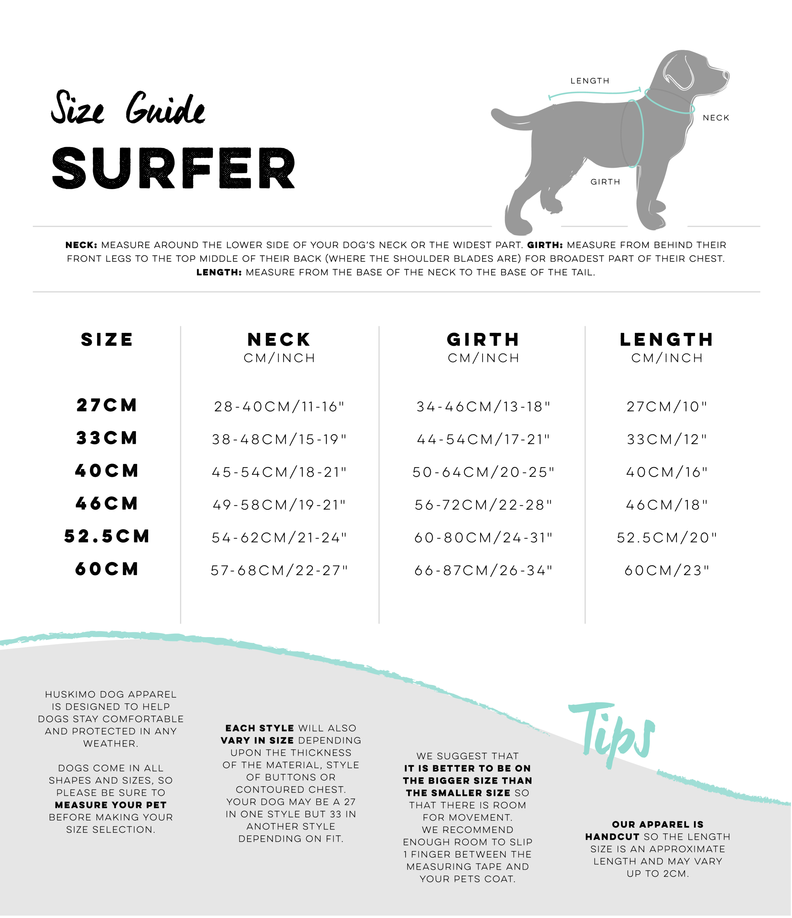 Surfer Coat size guide